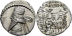 GRIECHEN PARTHER. ARSAKIDEN. Pakoros I., 78 - 120 n. Chr. Drachme ø 20mm (3,62g). Mzst. Ekbatana. Vs.: Drapierte Büste mit Langbart u. Diadem n. l. Rs.: ΒΑΣΙΛΕΩΣ / ΒΑΣΙΛΕΩΝ / ΑΡΣ-ΑΚΟΥ / ΦΙΛΟΠΑΤΟΡΟΣ / 
