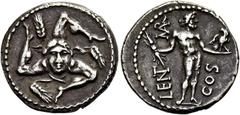 RÖMER RÖMISCHE REPUBLIK NACH 211 V. CHR. L. Cornelius Lentulus und C. Claudius Marcellus, 49 v. Chr. Denar ø 19mm (3,76g). Mzst. Apollonia in Illyrien? Vs.: Triskeles mit geflügeltem Medusenhaupt in d