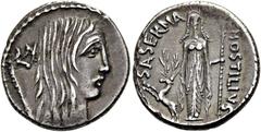 RÖMER RÖMISCHE REPUBLIK NACH 211 V. CHR. L. Hostilius Saserna, 48 v. Chr. Denar ø 18mm (3,70g). Mzst. Rom. Vs.: Kopf einer Gallierin n. r., dahinter Carnyx. Rs.: L HOSTILIVS SASERNA, Artemis mit Speer