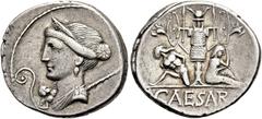 RÖMER RÖMISCHE REPUBLIK NACH 211 V. CHR. C. Iulius Caesar, 46 - 45 v. Chr. Denar ø 20mm (3,99g). Mzst. in Hispania ulterior. Vs.: Drapierte Büste der Venus mit Diadem u. Stern im Haar, auf der l. Schu