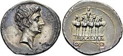 RÖMER RÖMISCHE KAISERZEIT. Augustus, 27 v. Chr. - 14 n. Chr. Denar ø 20mm (3,53g). 29 v. Chr. Mzst. Rom. Vs.: Kopf des Augustus n. r. Rs.: Triumphbogen mit Quadriga, auf dem Architrav IMP CAESAR. RIC 