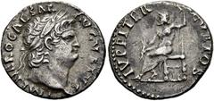 RÖMER RÖMISCHE KAISERZEIT. Nero, 54 - 68 n. Chr. Denar ø 18mm (3,21g). 66 - 67 n. Chr. Mzst. Rom. Vs.: IMP NERO CAESAR AVGVSTVS, Kopf mit Lorbeerkranz n. r. Rs.: IVPPITER CVSTOS, Jupiter sitzt mit Bli