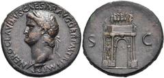 RÖMER RÖMISCHE KAISERZEIT. Nero, 54 - 68 n. Chr. AE Sesterz ø 35mm (26,21g). 64 n. Chr. Mzst. Rom. Vs.: NERO CLAVDIVS CAESAR AVG GER P M TR P IMP P P, Kopf mit Lorbeerkranz n. l. Rs.: S - C, Arcus Ner