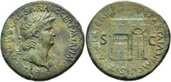 RÖMER RÖMISCHE KAISERZEIT. Nero, 54 - 68 n. Chr. AE Sesterz ø 35mm (23,27g). 65 n. Chr. Mzst. Rom. Vs.: NERO CLAVDIVS CAESAR AVG GER P M TR P IMP P P, Büste mit Lorbeerkranz u. Aegis n. r. Rs.: PACE P