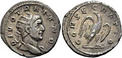 RÖMER RÖMISCHE KAISERZEIT. Divus Traianus, ab 117 n. Chr. Antoninian ø 22mm (4,03g). Geprägt unter Traianus Decius, 250 - 251 n. Chr. Mzst. Mediolanum. Vs.: DIVO TRAIANO, Kopf mit Strahlenkrone n. r. 