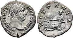 RÖMER RÖMISCHE KAISERZEIT. Hadrian, 117 - 138 n. Chr. Denar ø 19mm (2,91g). 130 - 133 n.Chr. Mzst. Rom. Vs.: HADRIANVS AVG COS III P P, Kopf mit Lorbeerkranz n. r. Rs.: HISPANI-A, Hispania liegt mit Z