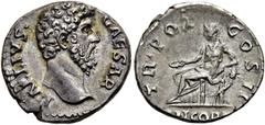 RÖMER RÖMISCHE KAISERZEIT. Aelius Caesar, 137 n. Chr. Denar ø 17mm (3,15g). Mzst. Rom. Vs.: L AELIVS CAESAR, Kopf n. r. Rs.: TR POT COS II / CONCORD, Concordia mit Patera sitzt auf Füllhorn gestützt n