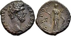 RÖMER RÖMISCHE KAISERZEIT. Aelius Caesar, 137 n. Chr. AE Dupondius oder As ø 26mm (9,90g). Mzst. Rom. Vs.: L AELIVS CAESAR, Kopf n. r. Rs.: TR POT COS II / S - C, Fortuna-Spes mit Blume, Füllhorn und 