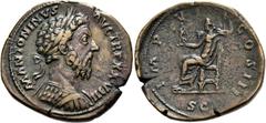 RÖMER RÖMISCHE KAISERZEIT. Marcus Aurelius, 161 - 180 n. Chr. AE Sesterz ø 33mm (21,62g). 174 n.Chr. Mzst. Rom. Vs.: M ANTONINVS AVG TR P XXVIII, Panzerbüste mit Lorbeerkranz n. r. Rs.: IMP VI COS III