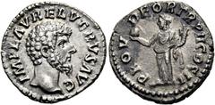 RÖMER RÖMISCHE KAISERZEIT. Lucius Verus, 161 - 169 n. Chr. Denar ø 13mm (3,14g). 162 n. Chr. Mzst. Rom. Vs.: IMP L AVREL VERVS AVG, Kopf n. r. Rs.: PROV DEOR TR P II COS II, Providentia steht mit Glob
