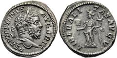RÖMER RÖMISCHE KAISERZEIT. Geta, 209 - 212 n. Chr. Denar (3,10g). 211 n. Chr. Mzst. Rom. Vs.: P SEPT GETA PIVS AVG BRIT, Kopf mit Lorbeerkranz n. r. Rs.: LIBERALI-TAS AVG V, Liberalitas mit Füllhorn u