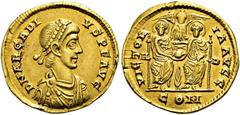 RÖMER RÖMISCHE KAISERZEIT. Arcadius, 383 - 408 n. Chr. Solidus ø 21mm (3,96g). 383 n. Chr. Mzst. in Norditalien. Vs.: D N ARCADI-VS P F AVG, drapierte Panzerbüste mit Perlendiadem n. r. Rs.: VICTOR-IA