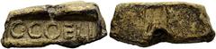 SAMMLUNG PROF. DR. WOLFRAM WEISER RÖMISCHE BLEISIEGEL. Gaius Coelius (5,06g). 2. - 3. Jh. n. Chr. Einseitig geprägtes, rechteckiges Bleisiegel. Vs.: C COELI. L 20mm. Gelblich braune Patina, fast vz Ex