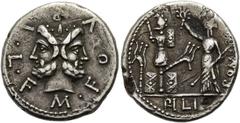 RÖMER RÖMISCHE REPUBLIK. RÖMISCHE REPUBLIK NACH 211 V. CHR M. Furius, 119 v. Chr. Denar ø 19mm (2,73g). Mzst. Rom. Vs.: M FVORI L F, bekränzter Januskopf. Rs.: ROMA / PHILI (in Ligatur), Roma bekränzt