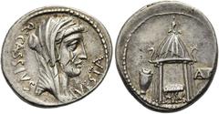 RÖMER RÖMISCHE REPUBLIK. RÖMISCHE REPUBLIK NACH 211 V. CHR Q. Cassius Longinus, 55 v. Chr. Denar ø 19mm (3,75g). Mzst. Rom. Vs.: Q CASSIVS / VEST, Büste der Vesta capite velato n. r. Rs.: Vestatempel 