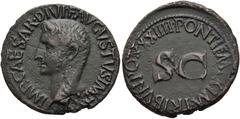 RÖMER RÖMISCHE KAISERZEIT. Augustus, 27 v. Chr. - 14 n. Chr. AE As ø 30mm (10,60g). 10 - 12 n. Chr. Mzst. Rom. Vs.: IMP CAESAR DIVI F AVGVSTVS IMP XX, Kopf n.l. Rs.: PONTIF MAXIM TRIBVN POT XXXIIII um