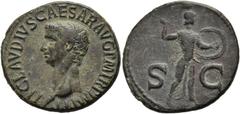 RÖMER RÖMISCHE KAISERZEIT. Claudius, 41 - 54 n. Chr. AE As ø 30mm (12,50g). 42 - 43 n. Chr. Mzst. Rom. Vs.: TI CLAVDIVS CAESAR AVG P M TR P IMP P P, Kopf n. l. Rs.: S - C, Minerva mit Lanze u. Schild 