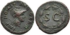 RÖMER RÖMISCHE KAISERZEIT. Domitian, 81 - 96 n. Chr. AE Quadrans ø 16mm (2,46g). 84 - 85 n. Chr. Mzst. Rom. Vs.: IMP DOMIT AVG GERM, drapierte, behelmte Büste der Minerva n. r. Rs.: S C in Lorbeerkran