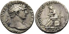 RÖMER RÖMISCHE KAISERZEIT. Trajan, 98 - 117 n. Chr. Denar ø 17mm (3,37g). ca. 108 - 109 n. Chr. Mzst. Rom. Vs.: IMP TRAIANO AVG GER DAC PM TR P, Büste mit Lorbeerkranz u. Gewand auf l. Schulter n. r. 