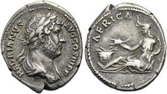 RÖMER RÖMISCHE KAISERZEIT. Hadrian, 117 - 138 n. Chr. Denar ø 20mm (3,13g). ca. 130 - 133 n. Chr. Mzst. Rom. Vs.: HADRIANVS AVG COS III P P, drapierte Büste mit Lorbeerkranz n. r. Rs.: AFRICA, Africa 