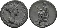 RÖMER RÖMISCHE KAISERZEIT. Sabina, 119(?) - 136/7 n. Chr. AE Sesterz ø 33mm (23,97g). 127 - 128 n. Chr. Mzst. Rom. Vs.: SABINA AVGVSTA HADRIANI AVG, drapierte Büste mit Stephane n. r. Rs.: S C, Vesta 