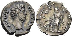 RÖMER RÖMISCHE KAISERZEIT. Aelius Caesar, 137 n. Chr. Denar ø 18mm (3,24g). 137 n. Chr. Mzst. Rom. Vs.: L AELIVS CAESAR, Kopf n. r. Rs.: T-R POT COS II, Salus steht mit Zepter n. l. u. füttert Schlang