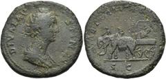 RÖMER RÖMISCHE KAISERZEIT. Diva Faustina maior, ab 140 n. Chr. AE Sesterz ø 34mm (22,77g). 141 n. Chr., geprägt unter Antoninus Pius. Mzst. Rom. Vs.: DIVA FAVSTINA, drapierte Büste n. r. Rs.: AETERNIT