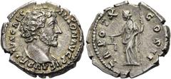 RÖMER RÖMISCHE KAISERZEIT. Marcus Aurelius als Caesar, 139 - 161 n. Chr. Denar ø 19mm (2,93g). 155 - 156 n. Chr. Mzst. Rom. Vs.: AVRELIVS CAES ANTON AVG P II F, Kopf mit Gewand auf l. Schulter n. r. R
