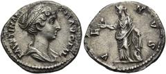 RÖMER RÖMISCHE KAISERZEIT. Faustina minor, 147 - 176 n. Chr. Denar ø 19mm (3,59g). Geprägt unter Antoninus Pius. Mzst. Rom. Vs.: FAVSTINAE AVG P II AVG FIL, drapierte Büste n. r. Rs.: VENVS, Venus ste