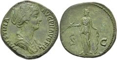 RÖMER RÖMISCHE KAISERZEIT. Faustina minor, 147 - 176 n. Chr. Sesterz ø 31mm (27,97g). Geprägt unter Antoninus Pius, 161 n. Chr. Mzst. Rom. Vs.: FAVSTINA AVG P II AVG FIL, drapierte Büste n. r. Rs.: S 