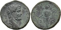 RÖMER RÖMISCHE KAISERZEIT. Septimius Severus, 193 - 211 n. Chr. AE Sesterz ø 29mm (21,99g). 195 n. Chr. Mzst. Rom. Vs.: L SEPT SEV PERT AVG IMP IIII, Büste mit Lorbeerkranz r. Rs.: PM TR P III COS II 