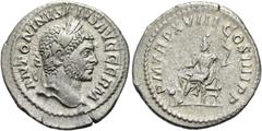 RÖMER RÖMISCHE KAISERZEIT. Caracalla, 197 - 217 n. Chr. Denar ø 20mm (2,76g). 215 n. Chr. Mzst. Rom. Vs.: ANTONINVS PIVS AVG GERM, Kopf mit Lorbeerkranz n. r. Rs.: P M TR P XX COS IIII P P, Pluto mit 