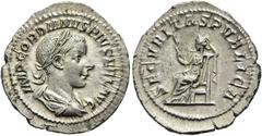 RÖMER RÖMISCHE KAISERZEIT. Gordian III., 238 - 244 n. Chr. Denar ø 22mm (2,89g). Sommer 241 n. Chr. Mzst. Rom. Hochzeitsemission. Vs.: IMP GORDIANVS PIVS FEL AVG, drapierte Panzerbüste mit Lorbeerkran