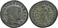 RÖMER RÖMISCHE KAISERZEIT. Galerius als Caesar, 293 - 305 n. Chr. AE Follis ø 28mm (10,02g). 304 - 305 n. Chr. Mzst. Aquileia. Vs.: MAXIMIANVS NOB CAES, Kopf mit Lorbeerkranz n. r. Rs.: SACRA MONET AV