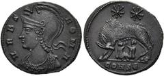 RÖMER RÖMISCHE KAISERZEIT. Stadtprägung aus der Zeit Constantin I. AE Follis ø 18mm (2,81g). 330 - 333 n. Chr. Mzst. Konstantinopel. Vs.: VRBS ROMA, drapierte Büste der Roma n. l. Rs.: CONSΕ, Lupa Rom