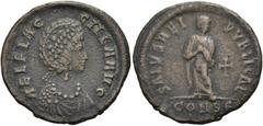 RÖMER RÖMISCHE KAISERZEIT. Aelia Flaccilla, 379 - 386 n. Chr. AE ø 23mm (3,78g). 383 - 388 n. Chr. Mzst. Konstantinopel. Vs.: AEL FLAC-CILLA AVG, drapierte Büste mit Perlendiadem n. r. Rs: SALVS REI P