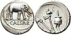 RÖMER RÖMISCHE REPUBLIK C. Iulius Caesar, 49 - 48 v. Chr. Denar ø 17mm (3,66g). Mzst. in Gallia Narbonensis oder Hispania Citerior. Vs.: CAESAR, Elefant n. r. einen Drachen niedertrampelnd. Rs.: Culul