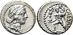 RÖMER RÖMISCHE REPUBLIK C. Iulius Caesar, 48 - 47 v. Chr. Denar ø 18mm (3,96g). Mzst. in Asia. Vs.: Kopf der Venus mit Stephane n. r. Rs.: CAESAR, Aeneas trägt seinen Vater Anchises u. das Palladium. 