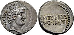 RÖMER RÖMISCHE REPUBLIK Marcus Antonius, 33 v. Chr. Denar ø 20mm (3,81g). Mzst. Antiochia? Vs.: ANTON AVG IMP III COS DES III IIIVIR RPC, Kopf des Marc Anton n. r. Rs.: ANTONIVS AVG IMP III. Cr. 542/2