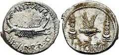 RÖMER RÖMISCHE REPUBLIK Marcus Antonius, 32 - 31 v. Chr. Denar ø 18mm (3,55g). Mzst. mit Marc Anton ziehend. Vs.: ANT AVG / IIIVIR R P C, Kriegsgaleere n. r. Rs.: LEG XVII, Aquila zwischen zwei Standa