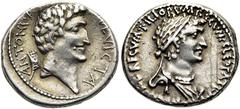 RÖMER RÖMISCHE REPUBLIK Marcus Antonius und Kleopatra, 31 v. Chr. Denar ø 18mm (3,95g). Mzst. im Feld. Vs.: ANTONI ARMENIA DEVICTA, Kopf des Antonius n. r., dahinter Tiara des armenischen Königs. Rs.: