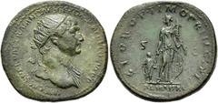 RÖMER RÖMISCHE KAISERZEIT Trajan, 98 - 117 n. Chr. AE Dupondius ø 28mm (13,64g). 111 n. Chr. Mzst. Rom. Vs.: IMP CAES NERVAE TRAIANO AVG GER DAC P M TR P COS V P P, Kopf mit Strahlenkrone u. Gewand au