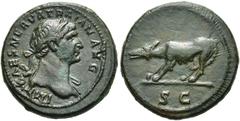 RÖMER RÖMISCHE KAISERZEIT Trajan, 98 - 117 n. Chr. AE Semis? ø 17mm (3,16g). Nach ca. 109 n. Chr. Mzst. Rom. Vs.: IMP CAES NERVA TRAIAN AVG, Büste mit Lorbeerkranz u. Gewand auf l. Schulter n. r. Rs.: