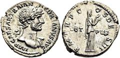 RÖMER RÖMISCHE KAISERZEIT Hadrian, 117 - 138 n. Chr. Denar ø 19mm (3,38g). 119 - Mitte 120 n. Chr. Mzst. Rom. Vs.: IMP CAESAR TRAIAN HADRIANVS AVG, Kopf mit Lorbeerkranz u. Gewand auf l. Schulter n. r
