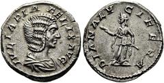 RÖMER RÖMISCHE KAISERZEIT Iulia Domna, 193 - 217 n. Chr. Denar ø 18mm (4,07g). 214 n. Chr. Mzst. Rom. Vs.: IVLIA PIA FELIX AVG, drapierte Büste n. r. Rs.: DIANA LV-CIFERA, Diana steht n. l. u. hält mi