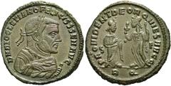 RÖMER RÖMISCHE KAISERZEIT Diocletian, 284 - 305 n. Chr. AE Follis ø 28mm (10,76g). 305 n. Chr. Mzst. Rom. Vs.: D N DIOCLETIANO FELICISS SEN AVG, Konsularbüste mit Lorbeerkranz, Olivenzweig u. Mappa n.