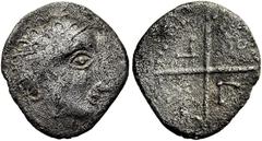 KELTEN DEUTSCHLAND. VINDELIKER Typ Dühren. Quinar ø 16mm (1,85g). Vs.: Kopf mit kurzer Lockenfrisur n. r. Rs.: Kreuz, in den Zwickeln abwechselnd drei Kreise u. Pfeilspitzen. Castelin 9; Kellner 485. 