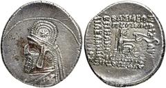 GRIECHEN PARTHER. ARSAKIDEN Mithradates II., 121 - 91 v. Chr. Drachme ø 21mm (4,05g). ca. 96/5 - 93/2 v. Chr. Mzst. Rhagai. Vs.: Drapierte Büste mit Langbart, Tiara der Form III u. Diadem n. l. Rs.: Β