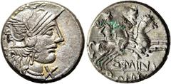 RÖMER RÖMISCHE REPUBLIK. RÖMISCHE REPUBLIK NACH 211 V. CHR Q. Minucius Rufus, 122 v. Chr. Denar ø 18mm (3,42g). Mzst. Rom. Vs.: RVF, Kopf der Roma n. r., davor X. Rs.: Q MINV / ROMA, die Dioskuren mit