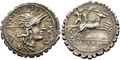 RÖMER RÖMISCHE REPUBLIK. RÖMISCHE REPUBLIK NACH 211 V. CHR L. Licinius Crassus, Cn. Domitius Ahenobarbus u.a., 118 v. Chr. Denar ø 22mm (3,94g). Mzst. Narbo. Vs.: C MALLE C F, Kopf der Roma n. r., dah